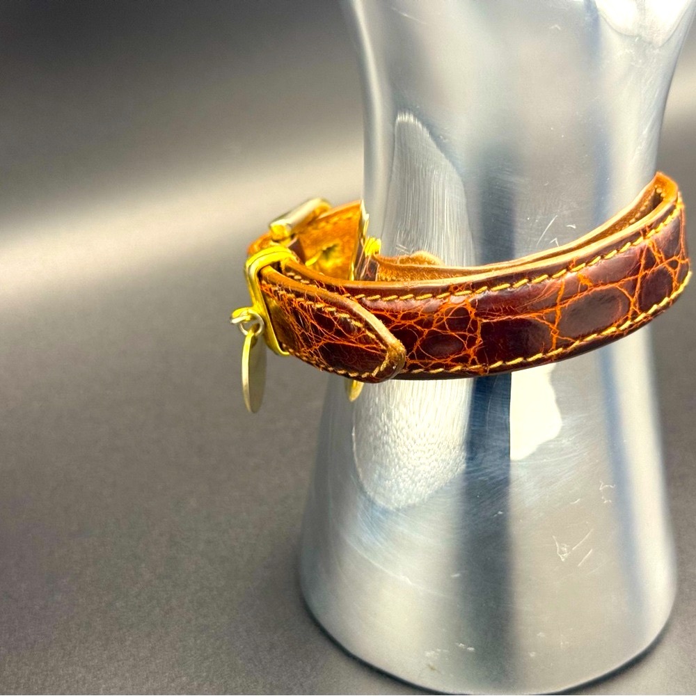 Prada Leather logo Wrap Bracelet Brown Croc Gold Made in Italy Vintage Y2K Rare - Picture 6 of 13